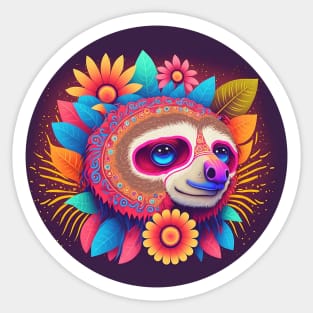 Ready for the Parade: Cute Sloth in Colorful Carnival Attir Sticker